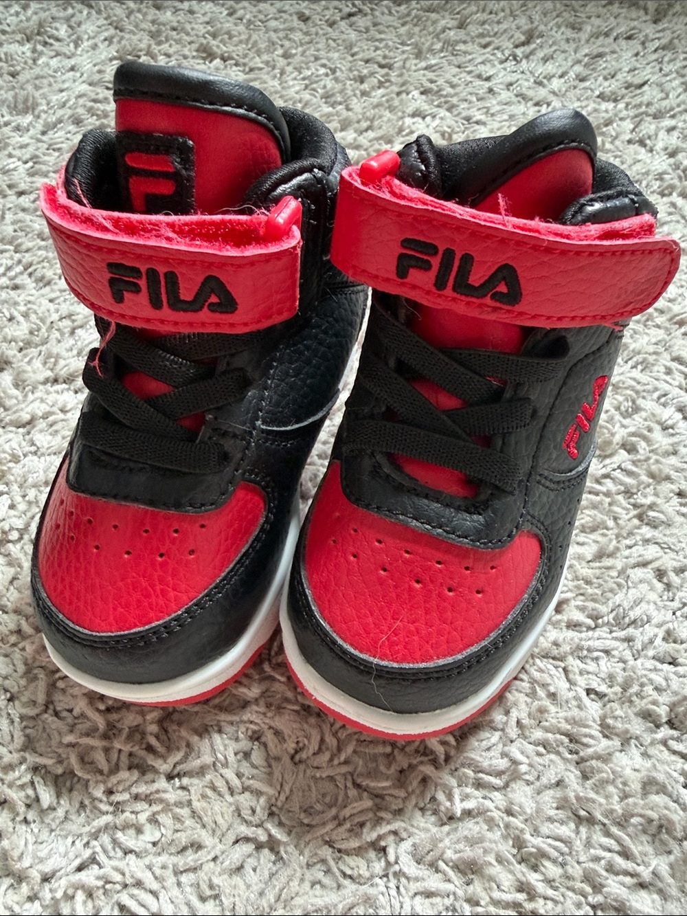 Fila Kids Red and Black High-Top Sneakers with Velcro Strap